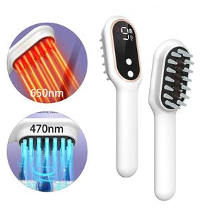 Elektrisches Haarwachstum Kopfhautmassage Kamm rot blau Licht Therapie Vibration Kopfmassager Haarpflege Applikator Haarbürste 240416