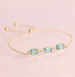 Hutang Blue Topaz CZ 925 Sterling Silber Link Armbänder Gelbe Gold Farbe Edelstein Schmuck Verstellbares Armband für Frauen1415076