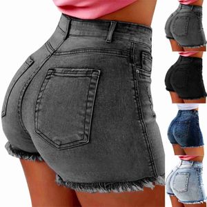Damen-Shorts Denim Shorts Plus Size Women Raw Edge High Taille Wrap Hip Sexy Hotpants Streetwear Solid Mini Jeans Sommerstift Shorts S-5xl D240426