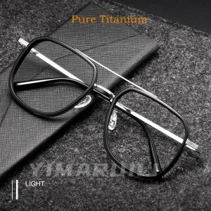 Lentes Yimaruili Ultralight Pure Titanium EyeGlasses Frame Mulheres feixe duplo Big Face Optical Prescription Glasses Men 2218yj