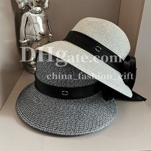 Elegant Bucket Hat For Women Designer Straw Hat With Ribbon Large Bow Luxury Party Top Hat Summer Travel Beach Sun Protection Hat