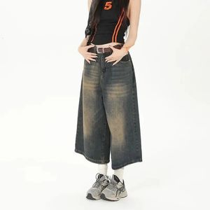 Baggy jeans för kvinnor kalvlängd byxor vintage lösa jeans y2k streetwear överdimensionerade shorts denim byxor mode byxor sommar 240425