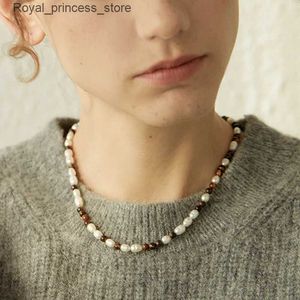 Pendant Necklaces S-shaped Tiger Eye Natural Stone Freshwater Pearl Beads Handmade Chain Necklace High end Fashion Jewelry Womens Gift Q240426