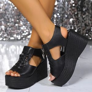 Wedges Platform Sandals Women Sexy High Heels Sapatos Designer de verão Peep Toe Walking Open Femme Tospumps 240425