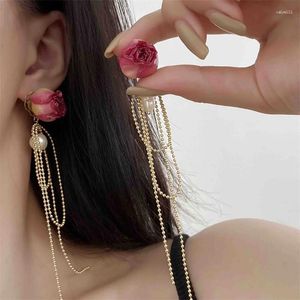 Studörhängen 2024 Design Super Immortal Rose Temperament Retro Forest Natural Pearl Tassel For Women Jewelry.