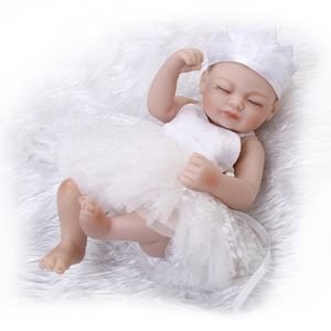 Tiny Reborn Baby Doll Girl 10 Inch Full Silicone Vinyl Babies Dolls Livelike nyfödda Princess Girls With Dress Kids Playmate219a