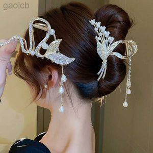 ヘアクリップバレットインラードラインストーンフラワーヘアクロー女性ファッションエレガントなスタイルヘアピンカールヘアクリップパールタッセルヘアジュエリー240426