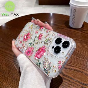 Cell Phone Cases Flower phone case suitable for iPhone 14 13 12 11 Pro Max Galaxy S23 S22 S21 three in one shock-absorbing soft TPU silicone protective cover J240426