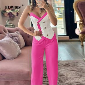 Eleganti set di stampa a doppio petrolio per il petrolio per donne Summer Sleeveless Sexy Off-Shoulder Long Pants Female Party Suit 240415