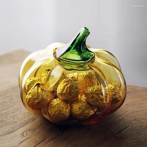 Storage Bottles Stained Glass Jar Luxury Home Livingroom Decoration Candy Tea Sealed Container Cute Pumpkin Shape Light Gift