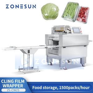 Zonesun Automatic Cling Film Wrapping Machine Food Tray Wrapper Meat Fruit Grönsaker Förpackningsutrustning ZS-CW25