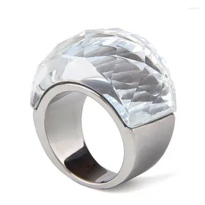 With Side Stones Fashion Transparent Cut Crystal CZ Ring For Womens Stainless Steel Wedding Jewelry Drop