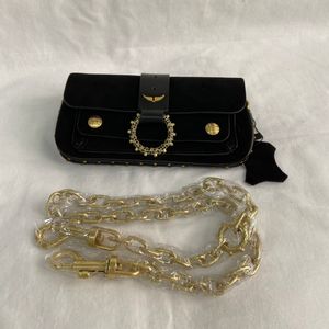 Borsa a tracota Donne Borse a catena borsetta borse per piccole borsa nera glassata con perle dorate decorazioni di diamante cristallino
