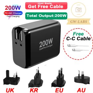 Chargers 200w USB C Gan Wall Charger USB C PD100W PPS105W для ноутбука MacBook iPad iPhone Samsung Huawei Xiaomi и многое другое