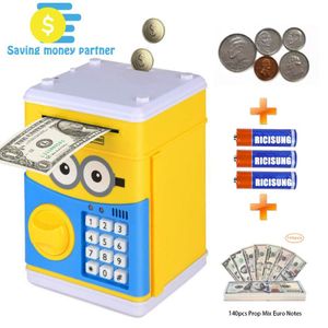 Cartoon Piggy Piggy Bank ATM Senha Money Bank Cash Coin pode rolagem automática de papel para crianças Presente de Natal257h