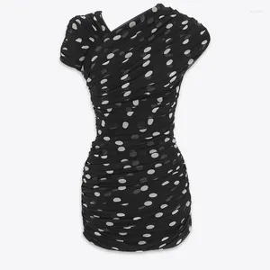 Casual Dresses Top Quality Polka Dot Draped Bag Hip Dress Retro Classic Women's Short Sleeve Mini 24 Summer High End Clothes Runway