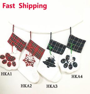 Christmas Stocking Cat Dog Paw Stockings Fluffy Santa Socks Snowflake Xmas Tree Decoration Festival Gift Bag8718121