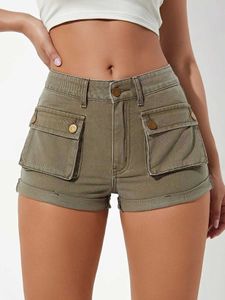 Kvinnors shorts Nytt mode Khaki Fashion Ladies Overalls denimshorts med fickor Y240425