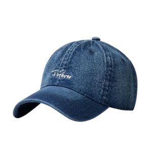 Caps de bola Capas de beisebol de jeans azul não estruturadas para homens Bordados Textos 6 Painel Papai Hat j240425