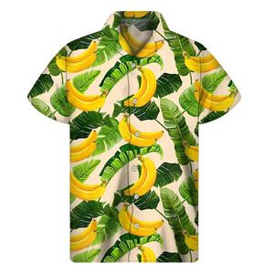 Camisas casuais masculinas de Jilf Banana 3D Camisa impressa homens de verão Plantas tropicais Plantas tropicais Mangas curtas Camisas havaianas Botão Lapela Aloha Blouse 240424