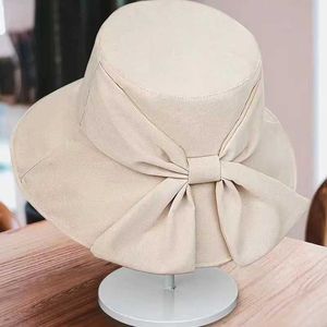 Wide Brim Hats Bucket Hats Panama Womens Spring/Summer Bow Knot Fishermans Basin Water Bucket Sun Beach Summer Hat Sun Protection Fashion Outdoor C H48 J240425