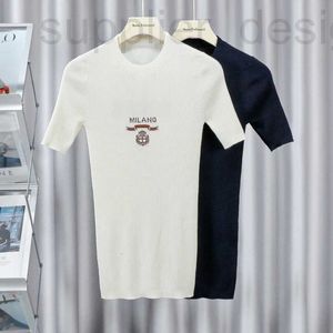 Damen-Strick-Tees Designer leichter Luxus und komfortable Maulbeer-Seiden-Strick-Fadenbasis kurzärmeliges T-Shirt für die schlanke Passform von Frauen, wunderschönes Temperament IV