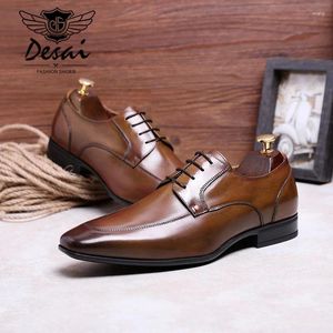 Casual Shoes Desai Marki oryginalna skórzana skórzana palca czarny Oxford For Men Business Lace Up Dress Wygodne obuwie