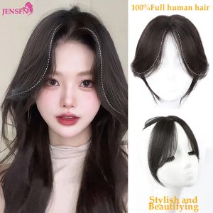 Toppers JENSFN Topper Hair Piece with Bangs 100% Real Remy Human Hair Topper for Women with Thin Hair Natural Brown Topper Hair Clip