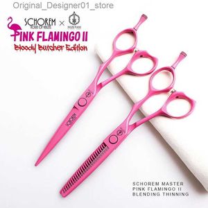 Nożyczki do włosów japońskie mizutani profesjonalny fryzjer specjalny różowy flaming płaski zębina