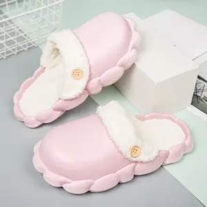 Slippers Adicionar Velvet Feminino Inverno Bottom mole impermeável Cute Fundo de casa não deslizamento e lã fria Casais quentes MOP de algodão