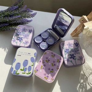 Contact Lens Accessories 1 Piece Beauty Contact Lens Box Purple Tulip Portable Contact Lens Case Companion Box Two-pack Eye Lenses Holder Container d240426