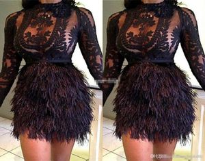 Design Fashion Christmas Feather Cocktail Dresses Black Celebrity Evening Dresses Mini Long Hidees Short Party Prom Dress Vestido4101361