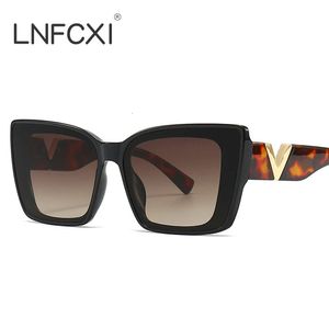 LNFCXI Fashion Cat Eye O occhiali da sole Vintage Brand Designer Black Overszed Ladies Occhiali da sole Squadra UV400 240425