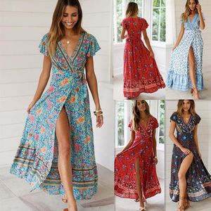 Sommar avslappnad försäljning semester tryckt klänning sexig långa kvinnors kläder