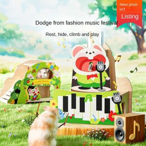 Cages Music Festival Series Wooden Hamster House Small Pet Toys Small Animal Cage Landscaping Rat Accessories Chipmunk House