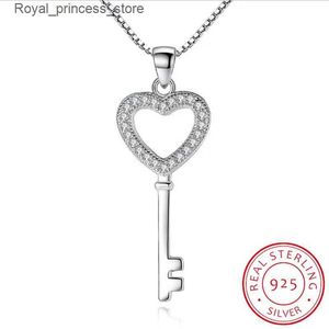 قلادة قلادة 925 الجنيه الاسترليني المجوهرات CZ Zirconia Crystal Love Key Preslace Gift 45cm سلسلة سلسلة S-N74 Q240426