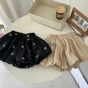 Shorts Summer Girls Pants Floral Puffy Shorts Solid Color ldren Cotton Bloomers 1-6 Years H240426