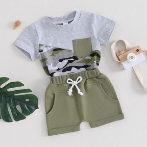 Clothing Sets Infant Toddler Summer Outfit Short Sleeve Round Neck Tops Elastic Waist Folded Leg Shorts Set For Baby Girl Boy