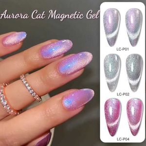 تلميع الأظافر Lilycute 7ml Aurora Cat Magnetic Nail Nail Polish Art Art Pricking Spar Magnetic Gel Semi Seflent Off UV Gel Platnreges Y240425