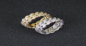 Hiphop Microzircon CZ Diamond Gold Ring com pedras laterais 8mm Shape de corrente cubana2539196