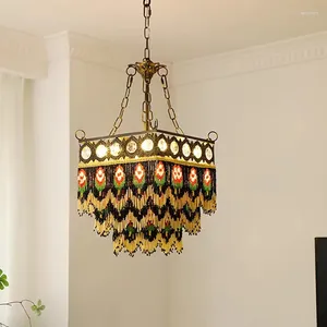 Ljuskronor American Vintage Handgjorda pärlhaltiga ljuskronor full koppar fransk kvalitet design roslampa fixtur för matsal sovrum barnkammare