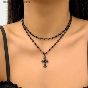 Pendant Necklaces Ingemark Gothic Black Cross Jesus Star Pendant Necklace Womens Punk Vintage Metal Chain Necklace Jewelry Accessories New Q240426