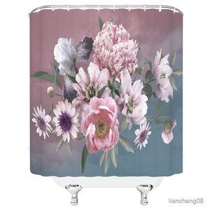 Cortinas de chuveiro cortinas de chuveiro de tecido estampado de alta qualidade florescendo flores ificas telas de banho decoração de banheiro à prova d'água com 12 ganchos