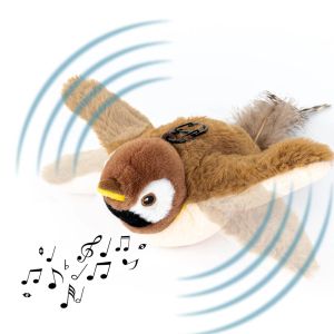 Leksaker som flappar Sparrow Cat Toys Interactive Chirping Bird 3 -lägen Rörelser Touch Aktiverad elektrisk plysch leksak laddningsbar kattunge leksak