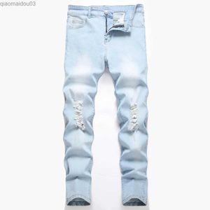 Men's Jeans Fashionable ultra-thin pencil jeans street clothing mens Trousers torn unsettling hip-hop stretch jeans mens long jeansL2404