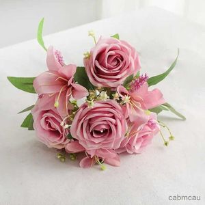 Dried Flowers Wedding Artificial Flowers Snowflake Lily Fragrance Roses Bouquet Home Decoration Simulation Flower Silk Pink Lilies Rose Plant