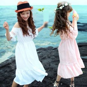 Boats Flower Girls Dress for Wedding Birthday Party Child Holidays Eid White Pink Long Dresses Formal Kids Communion Christening Gowns