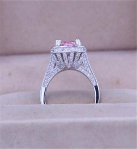 Vecalon New Women Ring Cushion Cut 10ct Pink 5a zircon CZ 14ktホワイトゴールド充填生まれた誕生石結婚指輪for Men Gift741938234