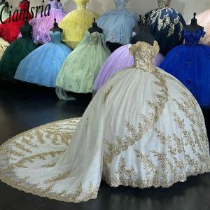 Princess Off the Shoulder Beading Tassel Ball Gown Quinceanera Dresses Sequined Appliciques Corset Sweet 15 Vestidos de 15 Anos