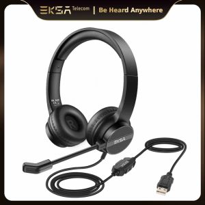Earphones EKSA H12E Office Headset OnEar USB Wired Computer Headphones with Microphone ENC Call Center Headset Gamer for PC Laptop Skype